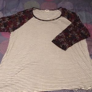 Cute Floral and Stripe Baseball Tee